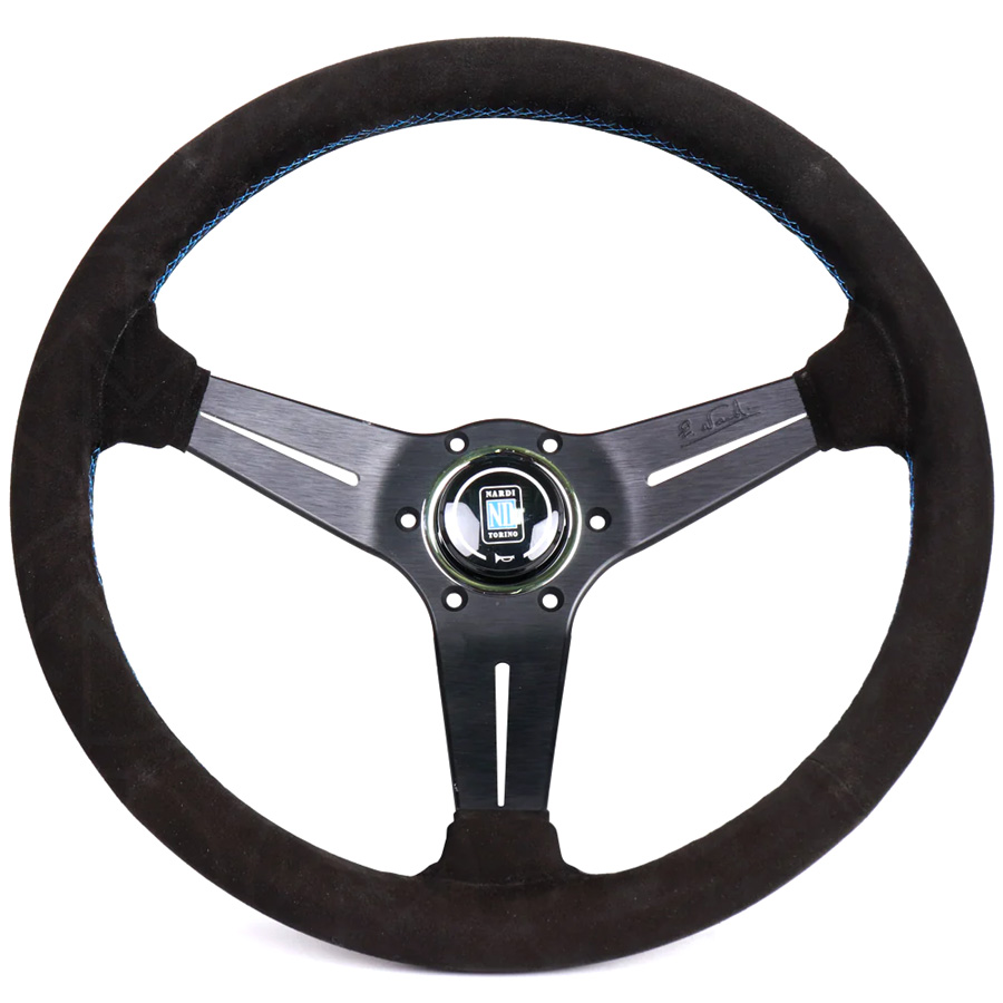 Evasive Motorsports: Nardi Sport Rally Deep Corn Steering Wheel - 350mm  (Black Suede / Blue Stitch)