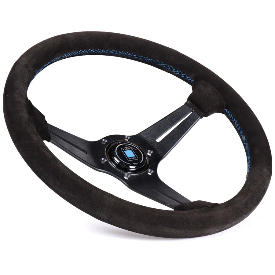 Evasive Motorsports: Nardi Sport Rally Deep Corn Steering Wheel - 350mm  (Black Suede / Blue Stitch)