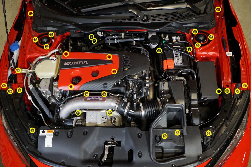 Evasive Motorsports: Dress Up Bolts Stage 2 Titanium Hardware Engine Bay Kit  - Honda Civic Type R 17-21 (Gold)