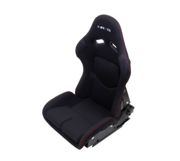 NRG Reclinable FRP Bucket Seat, black cloth, red stitching with Black backing (Single)